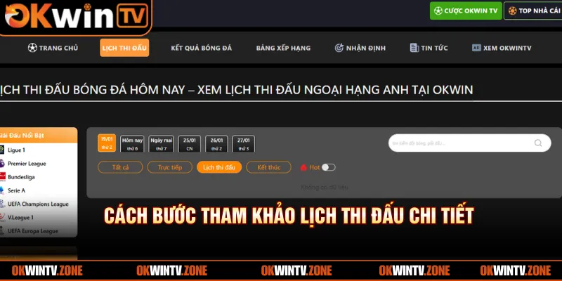 Cách bước tham khảo lịch thi đấu chi tiết